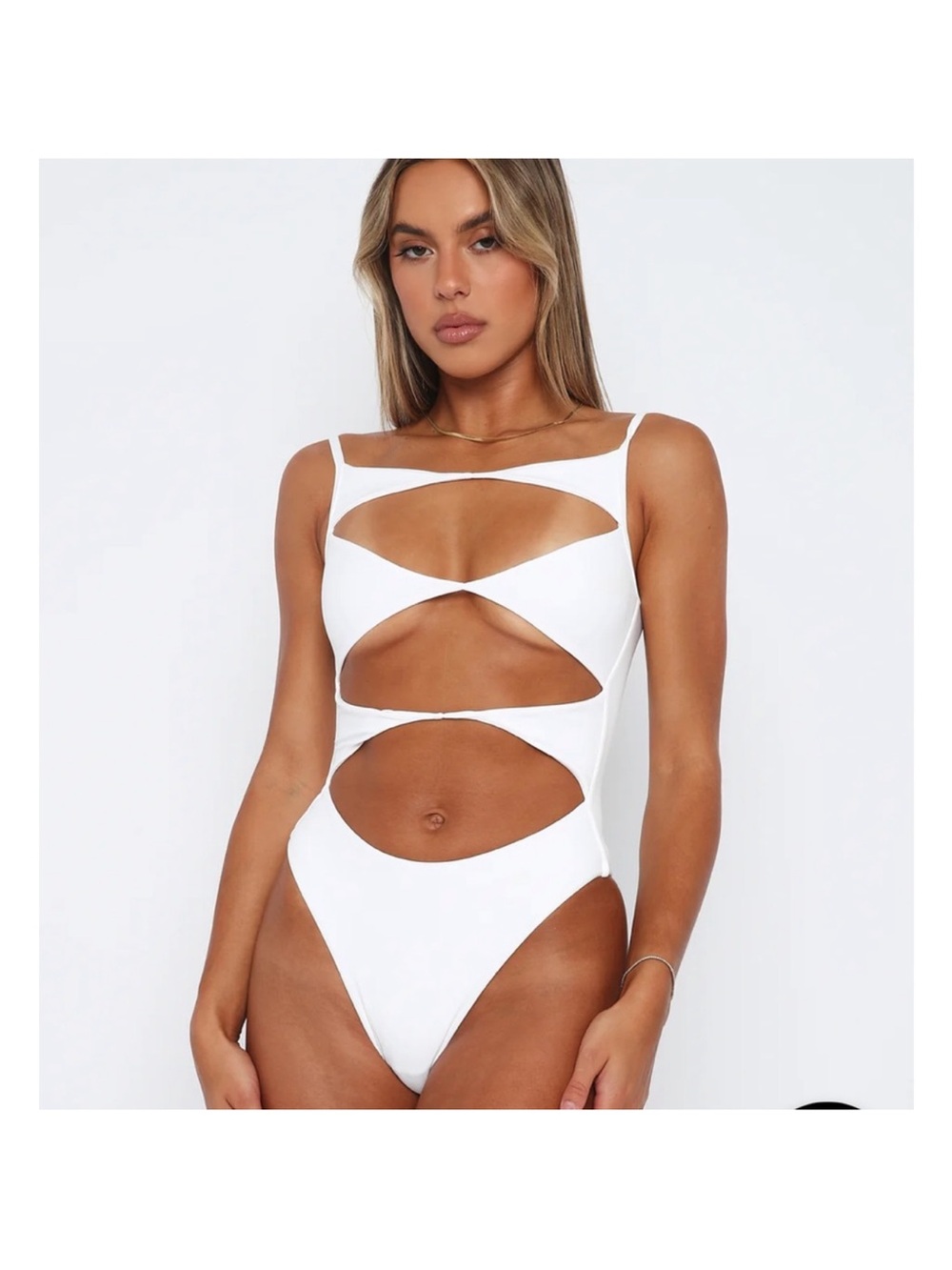 White Fox Boutique White Strappy Cutout One-Piece Swimsuit